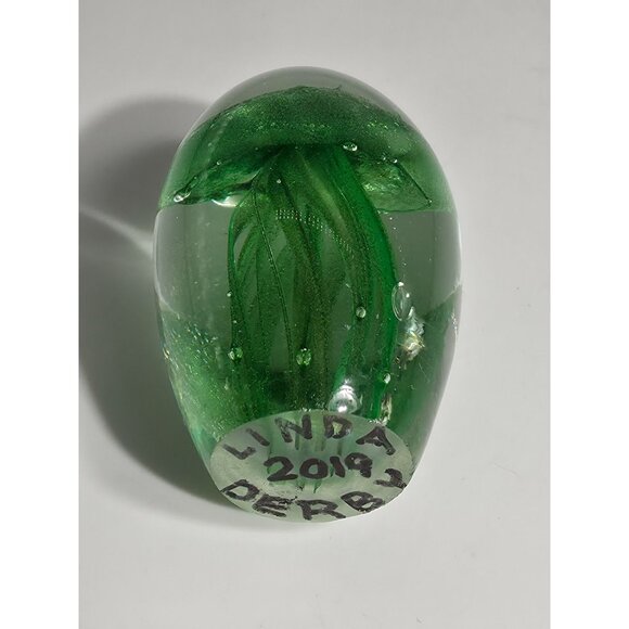 Linda Derby 2019 Hand Blown Glass Jellyfish Paper With Green Tentacles - Picture 8 of 9